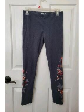 Johnny Was Embroidered Leggings Charcoal Gray Floral Boho Stretch Pants Small